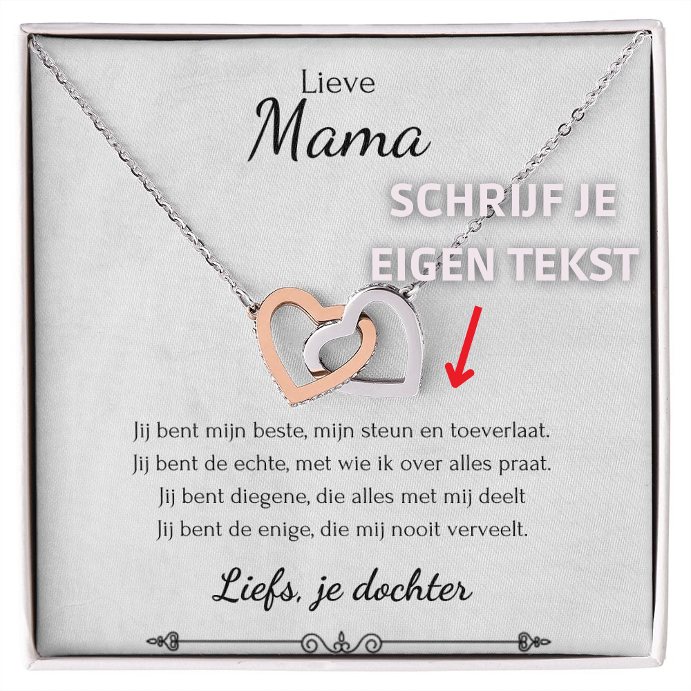 Aan mijn moeder - Verbonden Harten Ketting - Geel/Wit goud - Marmerwit