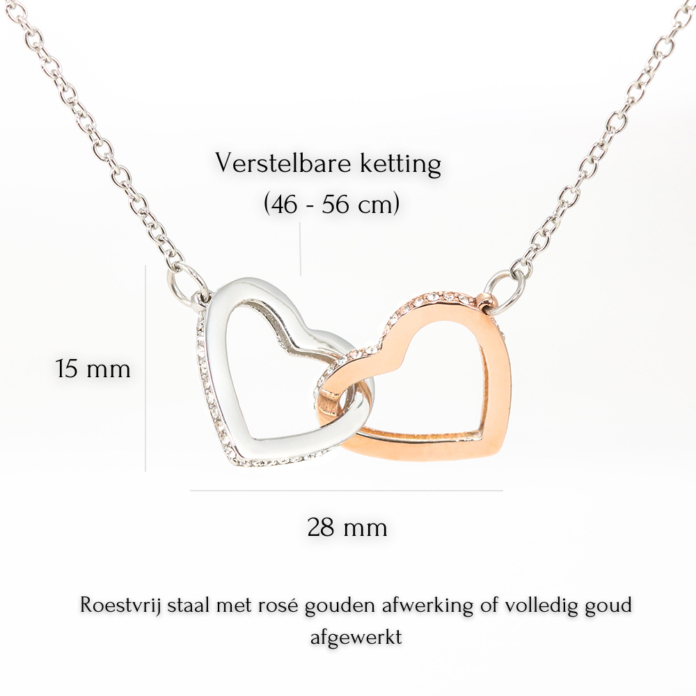 Aan mijn moeder - Verbonden Harten Ketting - Geel/Wit goud - Marmerwit