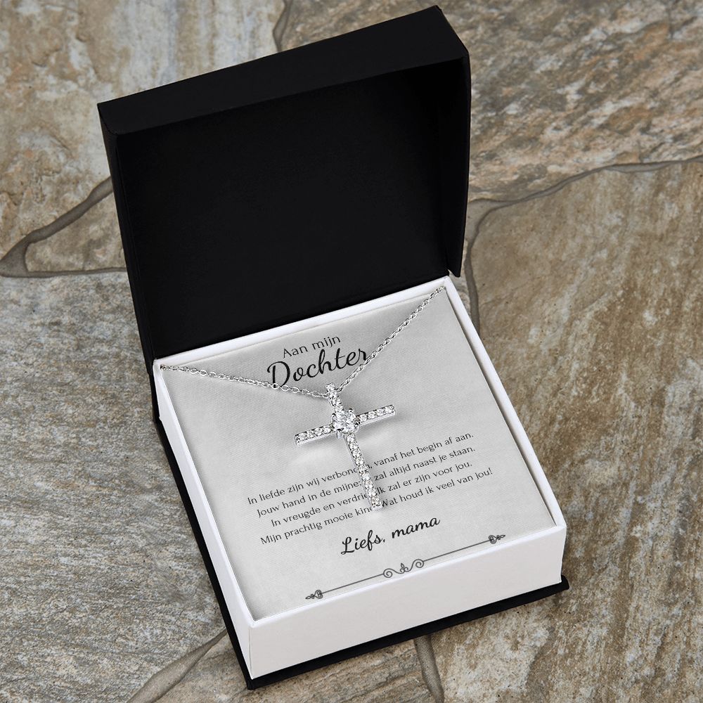 Aan mijn dochter - CZ Kruis Ketting - Zilver - Marmerwit