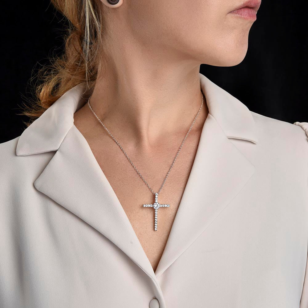Aan mijn dochter - CZ Kruis Ketting - Zilver - Marmerwit