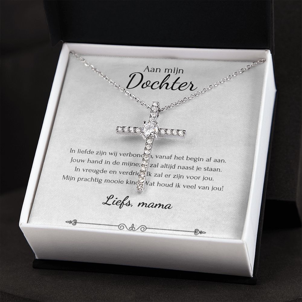 Aan mijn dochter - CZ Kruis Ketting - Zilver - Marmerwit