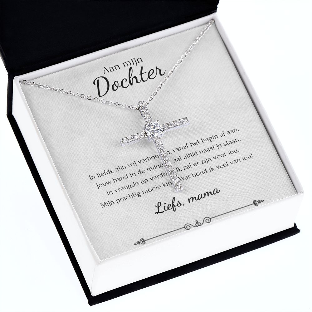 Aan mijn dochter - CZ Kruis Ketting - Zilver - Marmerwit