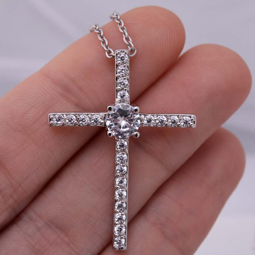 Aan mijn dochter - CZ Kruis Ketting - Zilver - Marmerwit
