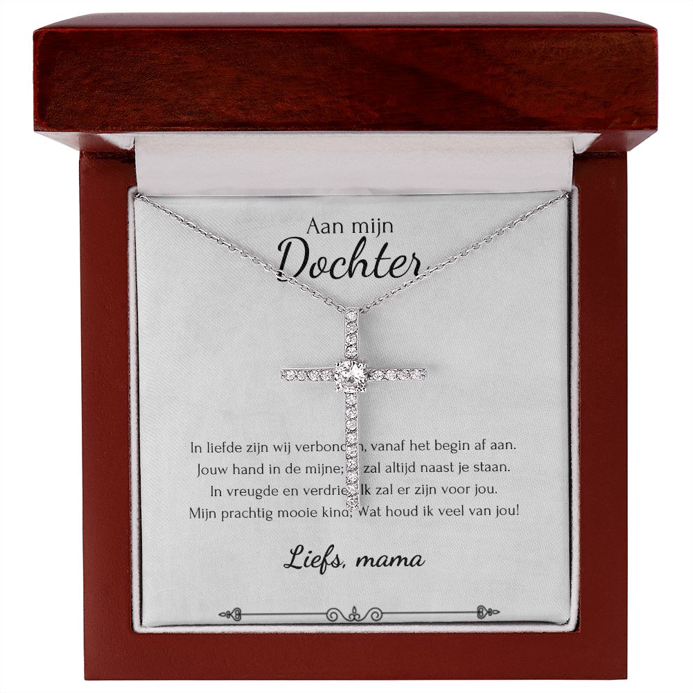 Aan mijn dochter - CZ Kruis Ketting - Zilver - Marmerwit