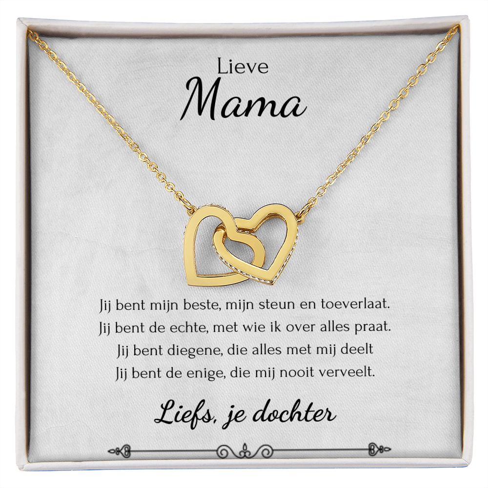 Aan mijn moeder - Verbonden Harten Ketting - Geel/Wit goud - Marmerwit