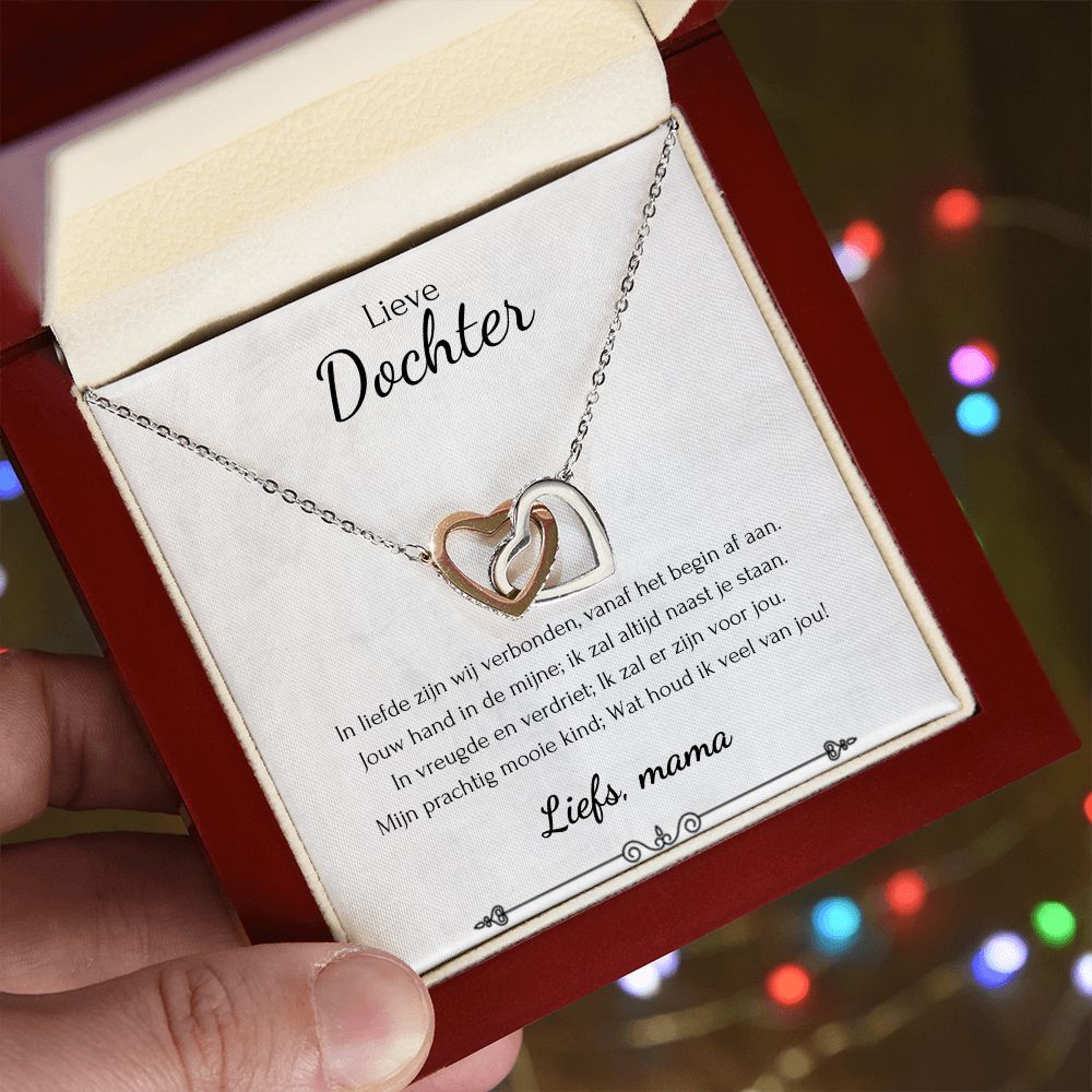 Aan mijn dochter - Verbonden Harten Ketting - Geel/Wit goud - Marmerwit